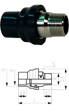 Переходной фитинг раструб-ниппель (два диаметра) PVC-U метрический – AISI 316L R