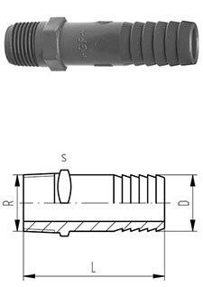 Штуцер PVC-U для шланга с конической наружной резьбой R Georg Fischer (Швейцария)