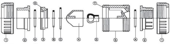 Детальная схема обратного клапана (с пружиной из резины EPDM) клеевой НПВХ (PVC-U) Tecno Plastic