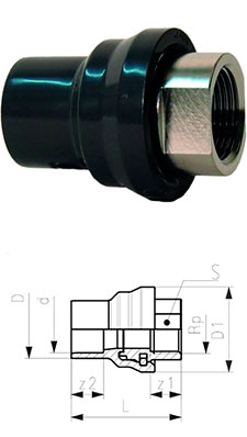Переходной фитинг раструб-ниппель (два диаметра) PVC-U метрический – AISI 316L Rp