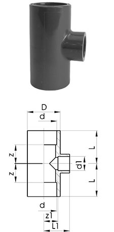 Тройник редукционный (переходной, неравнопроходной) 90° (прямой) НПВХ (PVC-U, ПВХ) Georg Fischer 